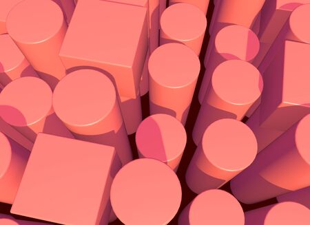 Abstract background with living coral colored pillars structure landscape. 3D illustration