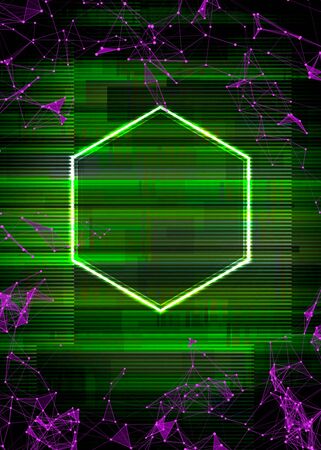 Glitch cyberpunk frame with technology error and neon shapeのイラスト素材