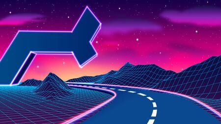 Space road landscape with futuristic neon ruinsのイラスト素材