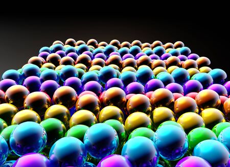 Abstract rainbow balls background or wallpaper with group of shiny colorful 3d objects. 3D illustrationの写真素材