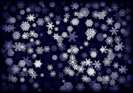 Christmas background or card with hand drawn snowflakes falling for invitation or xmas holiday greetingsのイラスト素材