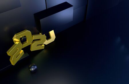 2020 year golden sign in abstract luxury interior or stage with black background. 3D illustration