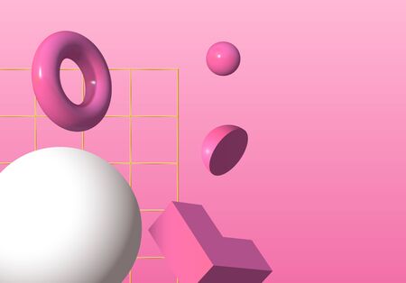 3D shapes or abstract design elements falling in trendy colorful surreal backgroundのイラスト素材