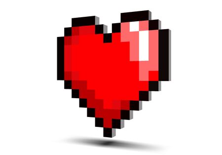 3D red heart with black edge in pixels for Valentines Day card or a game life symbolのイラスト素材