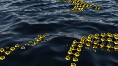 Ecological science abstract background with absorbent grid on the sea or ocean surface to clean the...