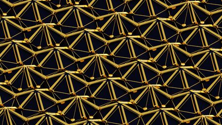 Abstract 3D background with fantasy luxury pattern structure of black triangular polygons, golden pucks, wires and lines. 3D illustrationの写真素材