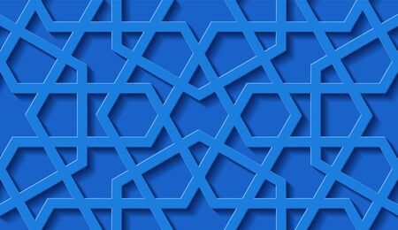 Arabic seamless pattern with classic islamic culture ornament. Blue background with shadow.のイラスト素材