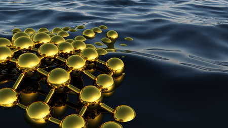 Abstract business science or technology background with golden lattice over the water surface. 3D illustrationの写真素材