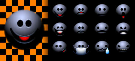 Set of Halloween themed emoji or smileys with ghost in the darkness. All basic emotions - joy, fear, happiness, sadnessのイラスト素材