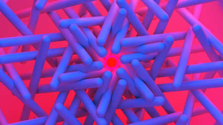 Scientific or technology abstractions with canes, sticks or rods flying in surreal symmetric...