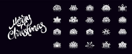 Snowflake icons set with geometric tattoo styled dotwork gradient shapes for Christmas ornaments for cold weather winter holiday cardsのイラスト素材