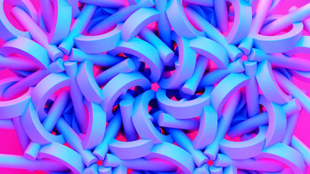 Scientific or technology abstractions with canes, sticks or rods with rings flying in surreal...