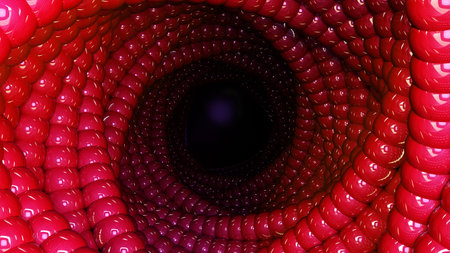 Abstract background with health and medicine theme. Symbolic gut or colon representation. 3D vortex hole made of glossy balls or bubbles for wallpaper or cover. 3D illustrationの写真素材