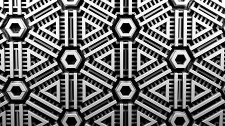 Abstract background with technology styled 3d pattern in hexagonal grid. 3D illustration
