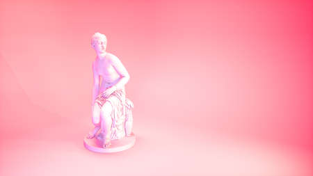 Vaporwave aesthetics ancient statue in vibrant pink lights in empty room. 3D illustration.の写真素材