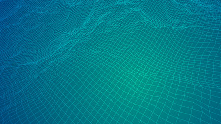 Digital landscape with mountains or clouds made of line gridのイラスト素材