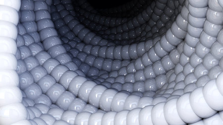 Abstract background with 3D vortex hole made of glossy balls or bubbles for wallpaper or cover. 3D illustration.の写真素材