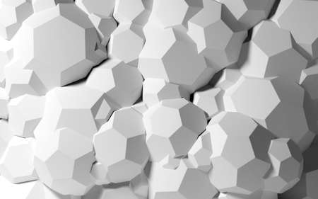Abstract background with white 3D shapes flying in the light as a messy array or chaotic structure for any pastel backdrop. 3D illustrationの写真素材