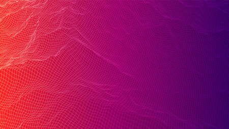 Digital landscape with mountains or clouds made of line gridのイラスト素材