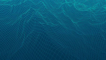 Digital landscape with mountains or clouds made of line gridのイラスト素材