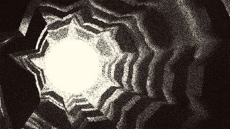 Retro styled docking corridor on space station or light at the end of tunnel concept for sci-fi poster or flyer. Gate or cave with dotwork style.のイラスト素材