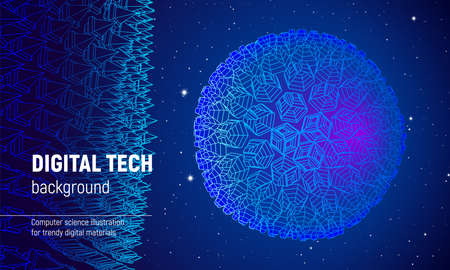 Wireframe sphere in technology background or presentation template. Abstract 3D grid element in science themed illustration.のイラスト素材
