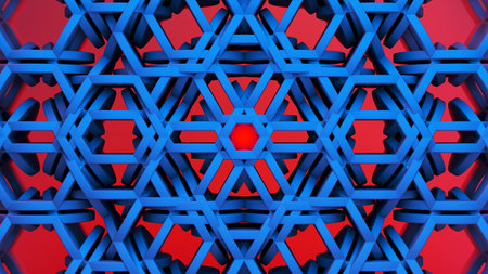Scientific or technology abstractions with rings ornament flying in surreal symmetric structure...