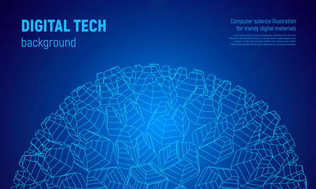 Wireframe sphere in technology background or presentation template. Abstract 3D grid element in science themed illustration.のイラスト素材