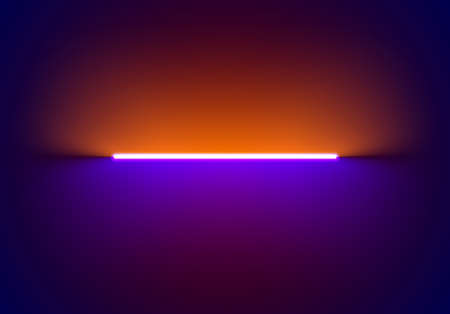 Neon illumination background in Halloween style. Abstract 80s or synthwave backdrop with orange and purple lamp on the wallpaperのイラスト素材