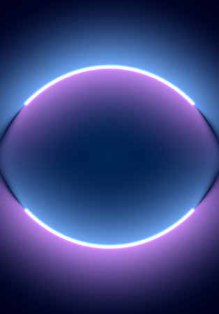 Neon illumination background. Abstract 80s or synthwave styled backdrop with blue and purple lamp on...