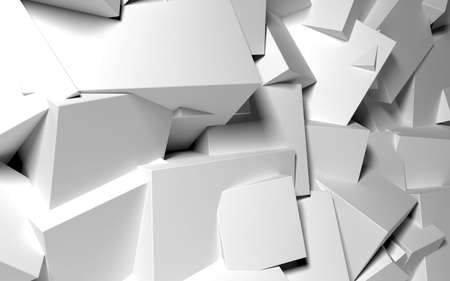 Abstract background with white 3D shapes flying in the light as a messy array or chaotic structure for any pastel backdrop. 3D illustrationの写真素材