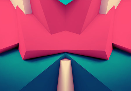 Abstract geometric background with colorful 3D shapes or architectural forms for booklet or video...