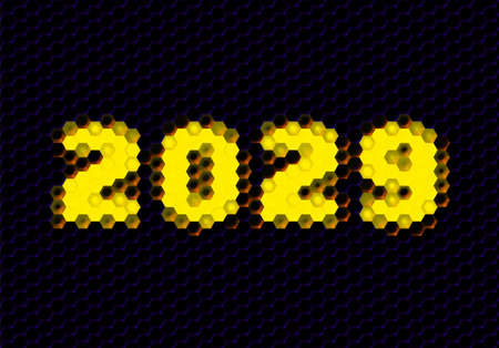 Sign of the 2029 year with hex pixel grid. New Years number or digits for holiday eve celebration...