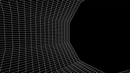 Abstract 80s styled computer background. Sci-fi architecture interior with retro lines. Synthwave or retrowave grid room.のイラスト素材