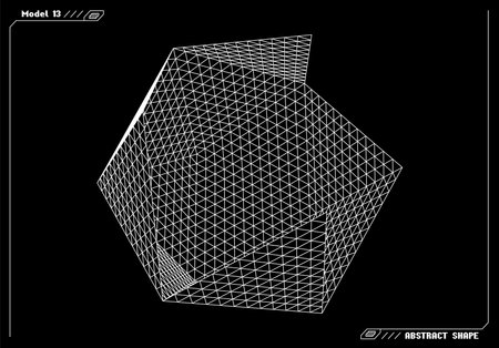 Abstract 3d wireframe shape or basic element with open edge. Science and technology geometric...