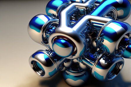 Abstract chrome pipes composition. Industry themed background with shiny metallic connected pipes