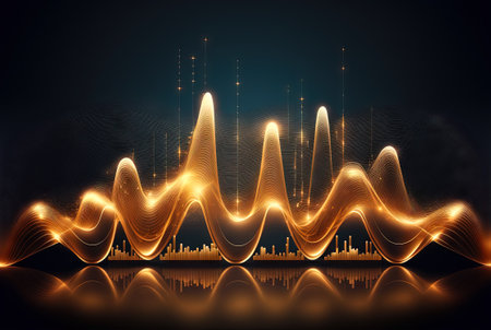 Technology abstract with shiny data wave flow. Science concept with glowing wires connected on futuristic background.の写真素材