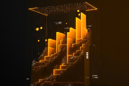 Abstract data graph concept with data clusters and particles. Digital sorting and management concept for business and finance.の写真素材