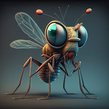 Tiny insect monster. Abstract flying creature or funny bug with cute face.の写真素材