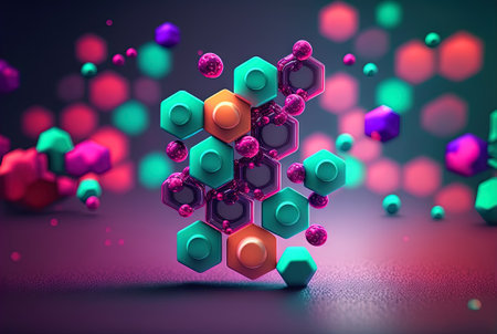 Abstract scientific background with hexagonal pattern. Technology and science abstraction with hex cells. Generated AI.の素材
