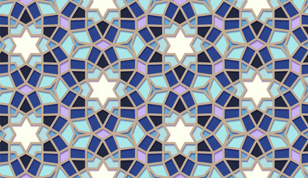 Arabic seamless girih pattern with classic islamic culture ornament. Colorful tiled background with shadow.のイラスト素材