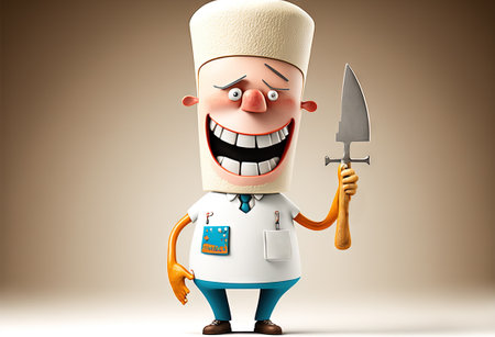 Funny dentist with tool. Happy doctor smiling with all his teeth. Generated AIの素材