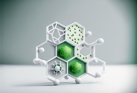 Abstract scientific background with hexagonal pattern. Technology and science abstraction with hex cells. Generated AIの素材