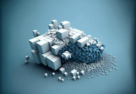 Data abstract concept with clusters, particles and objects collected and sorted. Digital sorting and management concept. Generated AI.の素材