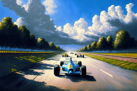 Racing car on the track. Outdoor race with fast cars making speed laps. Generated AI.の素材