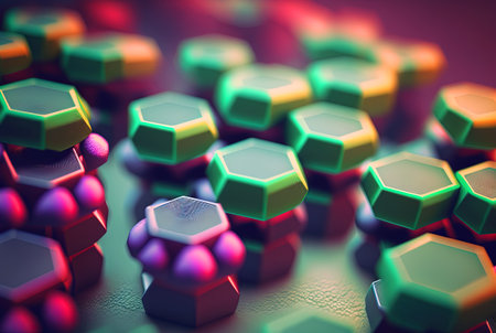 Abstract scientific background with hexagonal pattern. Technology and science abstraction with hex cells. Generated AI.の素材