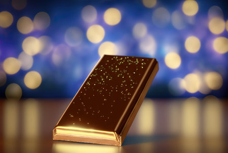 Chocolate bar on the table with the lightsの素材