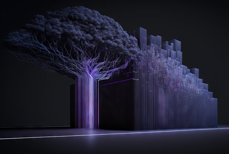 Abstract data graph concept with data clusters and particles. Digital sorting and management concept for business and finance. Generated AI.の素材