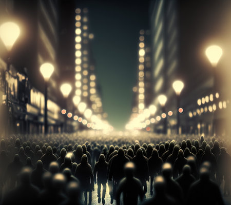 Alien crowd on the street. Monster invaders in sci-fi scene. Generated AI.の素材