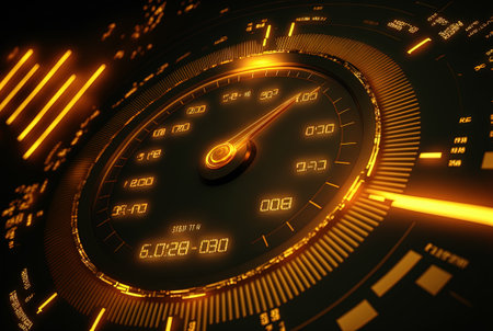 Technology abstract with shiny elements. HUD background with scientific and tech or data interface concept. Generated AI.の素材